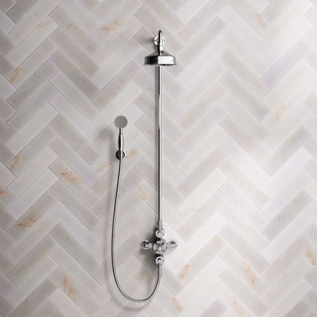 Linton Dual Outlet Exposed Shower with Handshower Hook, 6" Rose & Metal Levers in Chrome