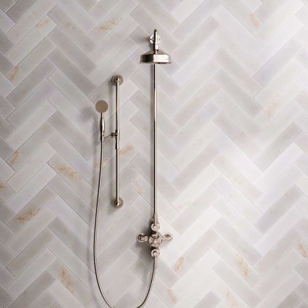 Linton Dual Outlet Exposed Shower with Slider Rail, 6" Rose & Metal Levers in Polished Nickel