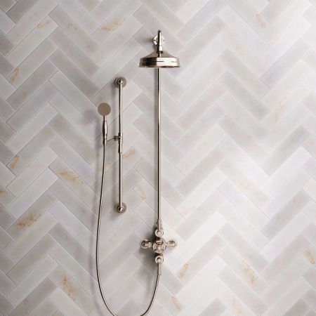 Linton Dual Outlet Exposed Shower with Slider Rail, 8" Rose & Metal Levers in Polished Nickel