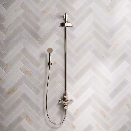 Linton Dual Outlet Exposed Shower with Handshower Hook, 6" Rose & Metal Levers in Polished Nickel