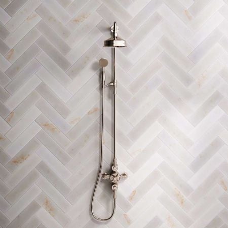 Linton Dual Outlet Exposed Shower with Riser Mounted Handshower, 6" Rose & Metal Levers in Polished Nickel
