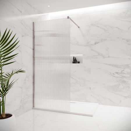 Foss Reeded Walk-in Shower Enclosure - Brushed Nickel