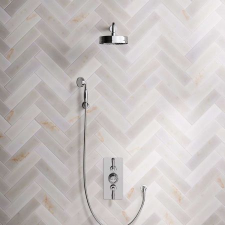 Klee Dual Outlet Concealed Shower with Hook Mount, 500mm Wall Arm & 8" Rose - Metal Lever - Chrome