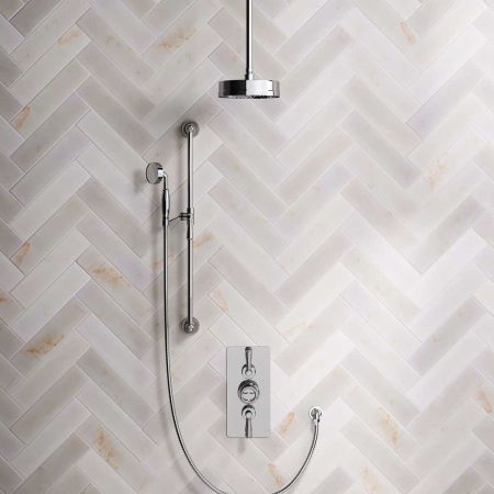 Klee Dual Outlet Concealed Shower with Slider Rail, 210mm Ceiling Arm & 8" Rose - Metal Lever - Chrome