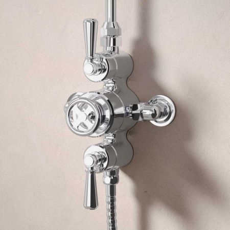 Klee Dual Outlet Exposed Shower with Rigid Riser, Slider Rail & 8" Rose - Metal Lever - Chrome
