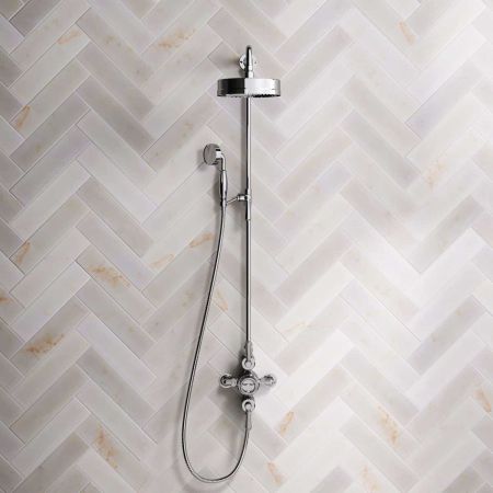 Klee Dual Outlet Exposed Shower with Rigid Riser, Mounted Handshower & 8" Rose - Metal Lever - Chrome