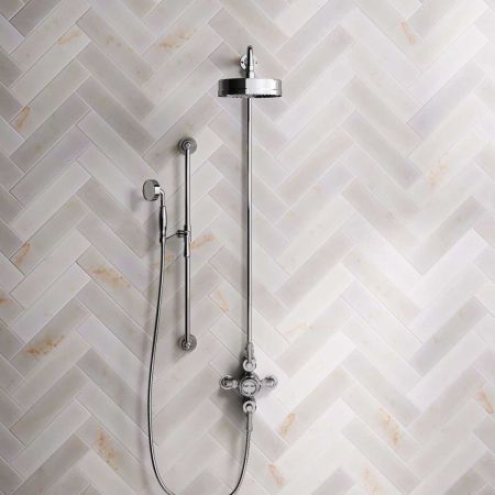 Klee Dual Outlet Exposed Shower with Rigid Riser, Slider Rail & 8" Rose - Metal Lever - Chrome