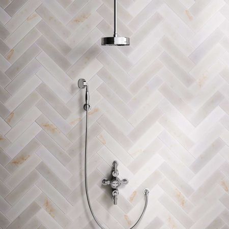 Klee Dual Outlet Semi Exposed Shower with Hook Mount, 210mm Ceiling Arm & 8" Rose - Metal Lever - Chrome