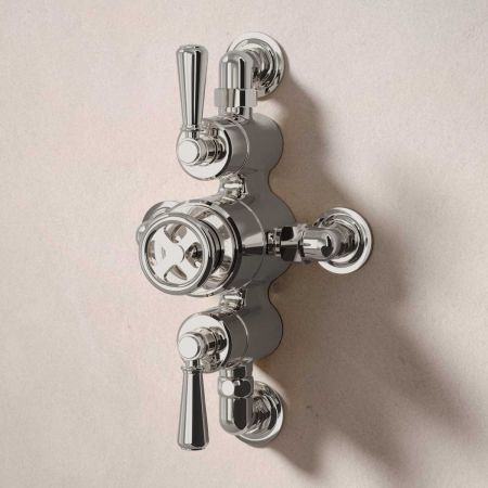 Klee Dual Outlet Semi Exposed Shower with Hook Mount, 300mm Wall Arm & 8" Rose - Metal Lever - Polished Nickel