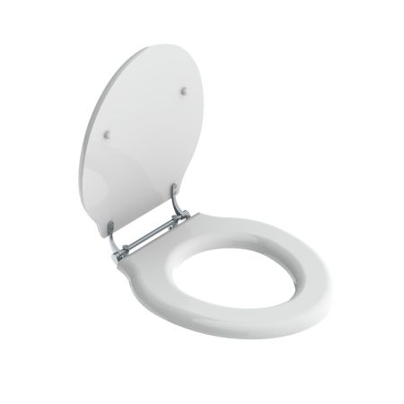 Classic Gloss  White Lavatory Seat With Bar Hinge - Chrome