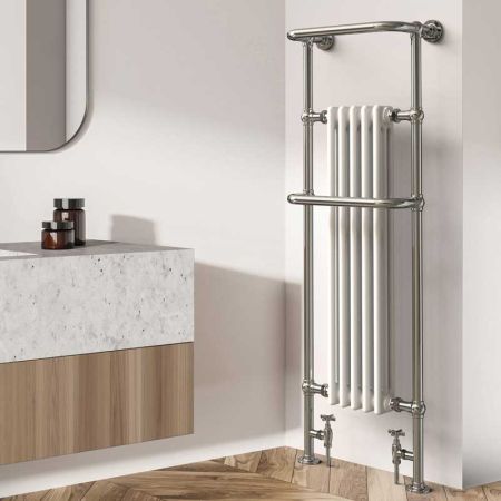 Vogue Regency Tall Floor & Wall Mounted Radiator & Towel Rail - Mild Steel Construction - Chrome