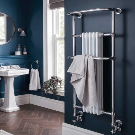 Vogue Regency Tall Wall Mounted Radiator & Towel Rail - Mild Steel Construction - Polished Nickel