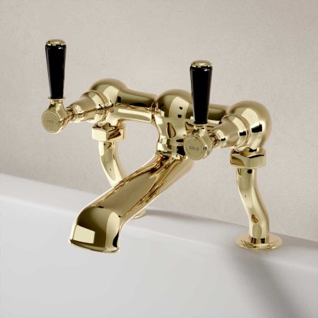 Linton Bath Filler Tap Black Lever Timeless Brass 3/4BSP