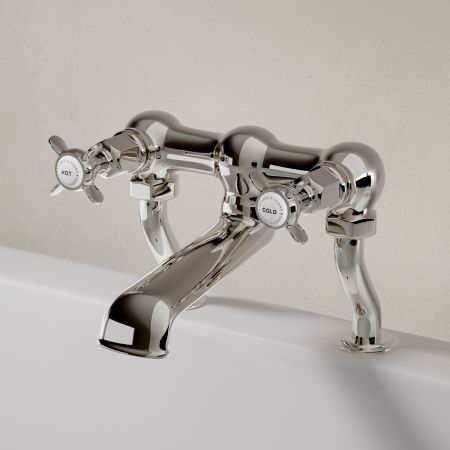 Linton Classic Deck Mounted Bath Filler with Crosshead in Polished Nickel