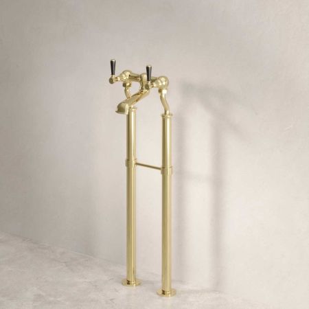 Linton Bath Filler Tap with 725mm Standpipes Black Lever Timeless Brass 3/4BSP (For Baths Without Tap Holes Only)
