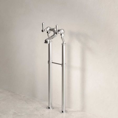 Linton Floor Mounted 2 Hole Bath Filler with 620mm Standpipes - Metal Lever - Chrome