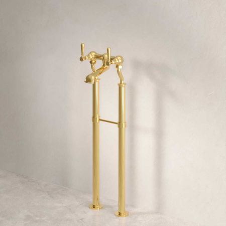 Linton Bath Filler Tap with 725mm Standpipes Metal Lever Living Brass 3/4BSP (For Baths Without Tap Holes Only)