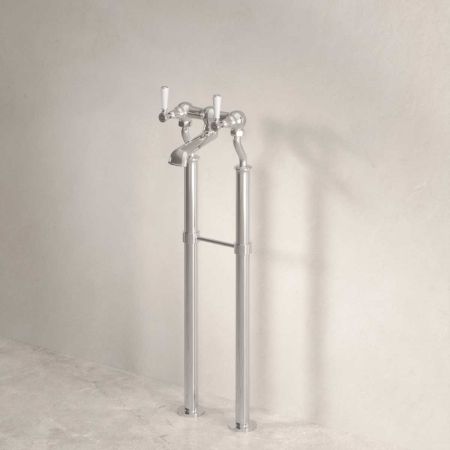 Linton Bath Filler Tap with Standpipes White Lever Nickel 3/4BSP (For Baths Without Tap Holes Only)