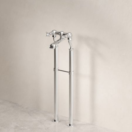Linton Classic Floor Mounted Bath Filler with 725mm Standpipes & Crossheads in Chrome