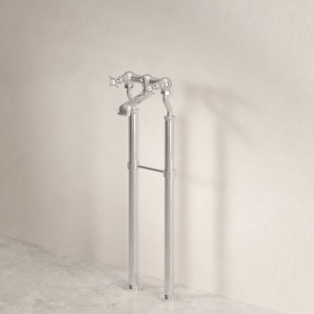 Linton Classic Floor Mounted Bath Filler with 620mm Standpipes & Crossheads in Polished Nickel