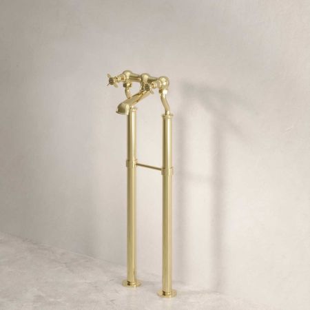 Aysgarth Bath Filler With 725mm Standpipes and Support Brace Timeless Brass 3/4BSP (For Baths Without Tap Holes Only)