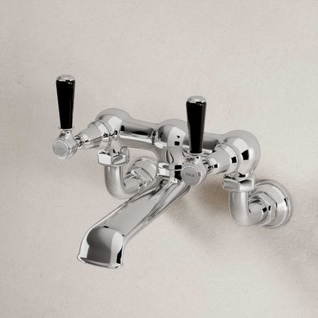 Linton Wall Mounted 2 Hole Bath Filler - Black Lever