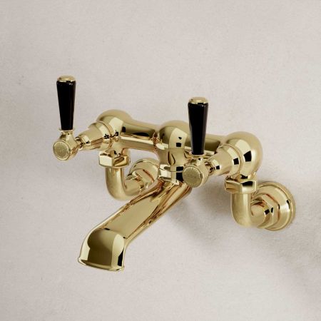 Linton Bath Filler Tap Wall Mounted Black Lever Timeless Brass 3/4 BSP