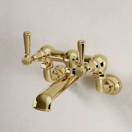 Linton Bath Filler Tap Wall Mounted Metal Lever Timeless Brass 3/4 BSP