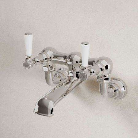Linton Wall Mounted 2 Hole Bath Filler - White Lever