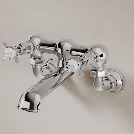 Linton Classic Bath Filler Tap Wall Mounted X Top Chrome