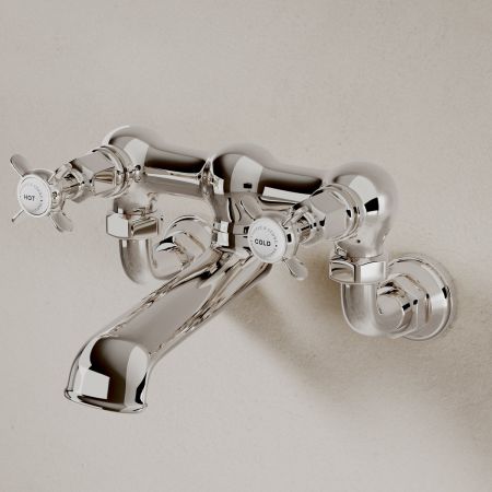 Linton Classic Bath Filler Tap Wall Mounted X Top Polished Nickel