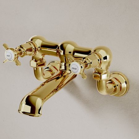 Linton Classic Wall Mounted Bath Filler with Crossheads in Timeless Brass
