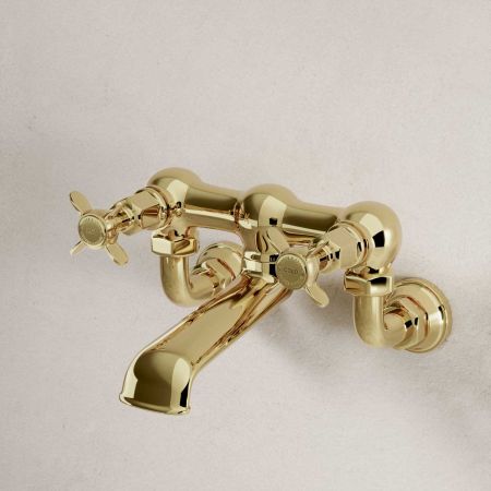 Aysgarth Bath Filler Tap Wall Mounted X Top Timeless Brass 3/4BSP