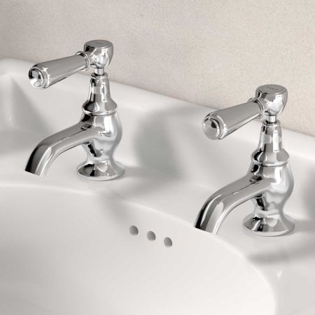 Linton 1/2BSP Basin Pillar Taps Metal Lever Chrome