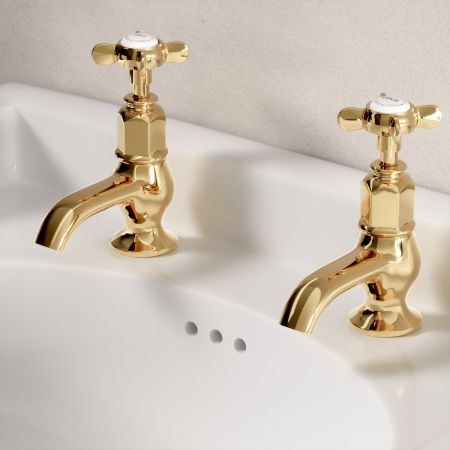 Linton Classic 1/2BSP Basin Pillar Taps X Top Living Brass
