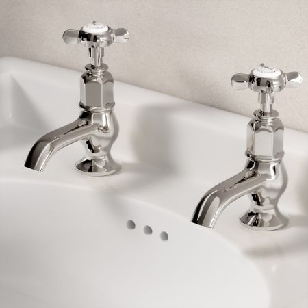 Linton Classic Basin Pillar Taps with Crossheads in Polished Nickel