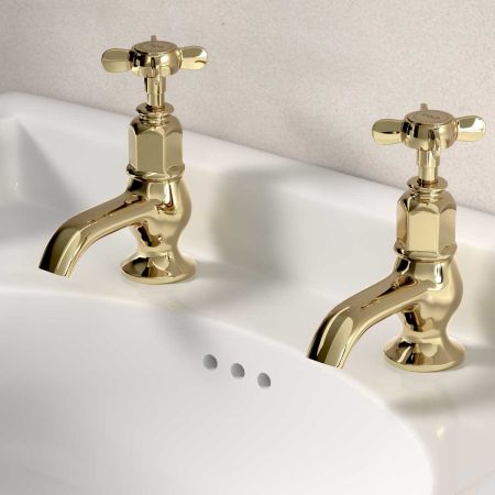 Aysgarth 1/2BSP Basin Pillar Taps X Top Timeless Brass