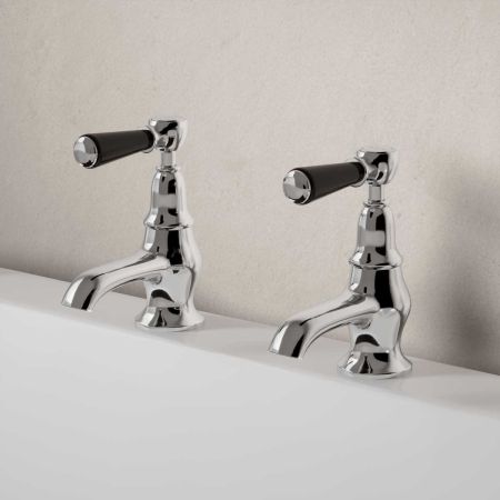 Linton Black Lever 3/4 BSP Bath Pillar Taps Chrome
