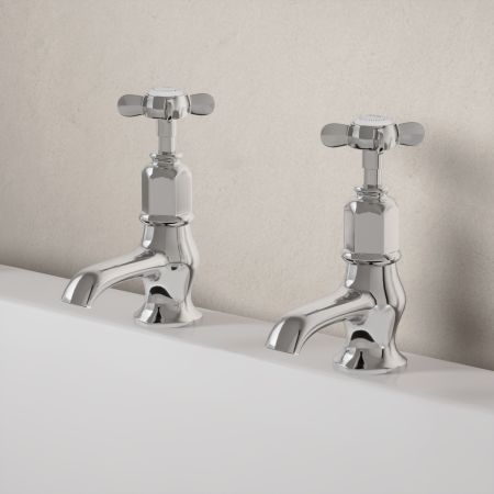 Linton Classic Bath Pillar Taps with Crosshead in Chrome