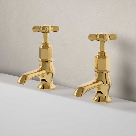 Aysgarth X Top 3/4 BSP Bath Pillar Taps Living Brass