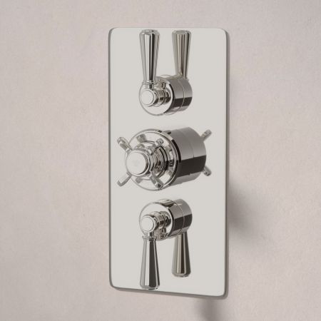 Linton Dual Outlet Concealed Shower with Handshower Hook, 210mm Ceiling Arm & 6" Rose - Metal Lever - Polished Nickel