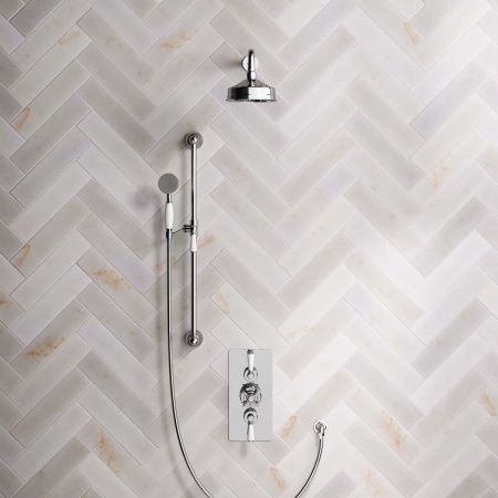Linton Dual Outlet Concealed Shower with Slider Rail, 500mm Wall Arm, 6" Rose & Metal Levers in Chrome