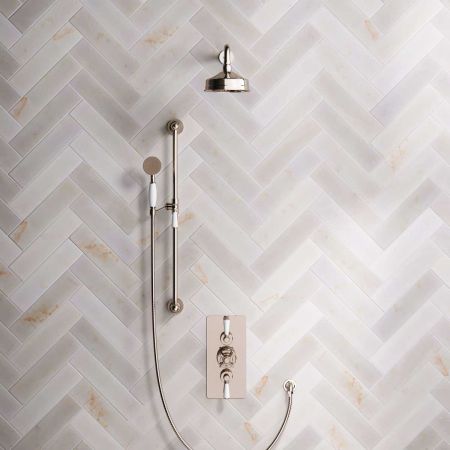 Linton Dual Outlet Concealed Shower with Slider Rail, 500mm Wall Arm, 6" Rose & Metal Levers in Polished Nickel