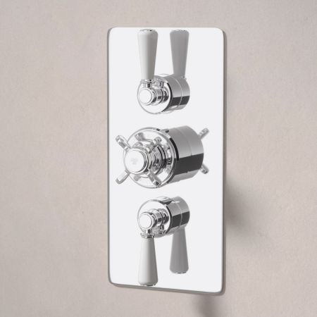 Linton Dual Outlet Concealed Shower with Handshower Hook, 210mm Ceiling Arm & 6" Rose - White Lever - Chrome