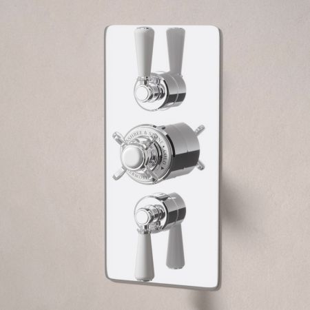Linton Dual Outlet Concealed Shower with Slider Rail, 300mm Wall Arm & 6" Rose - White Lever & Ceramics - Chrome