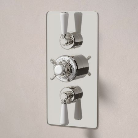 Linton Classic Dual Outlet Concealed Shower with Handheld Shower Hook, 500mm Wall Arm & 6" Rose - White Lever - Polished Nickel
