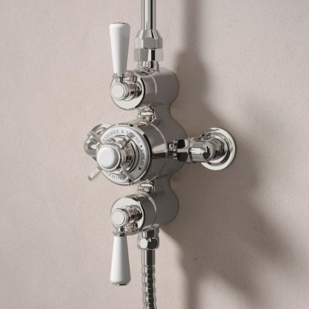 Linton Dual Outlet Exposed Shower with Slider Rail & 6" Rose - White Lever & Ceramics - Polished Nickel