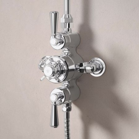 Linton Dual Outlet Exposed Shower with Handshower Hook & 6" Rose - Metal Lever - Chrome