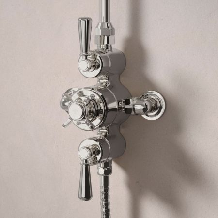 Linton Dual Outlet Exposed Shower with Handshower Hook & 6" Rose - Metal Lever - Polished Nickel