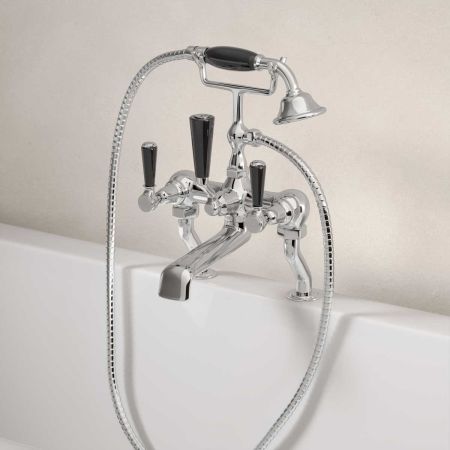 Linton Bath Shower Mixer Black Lever Chrome 3/4BSP